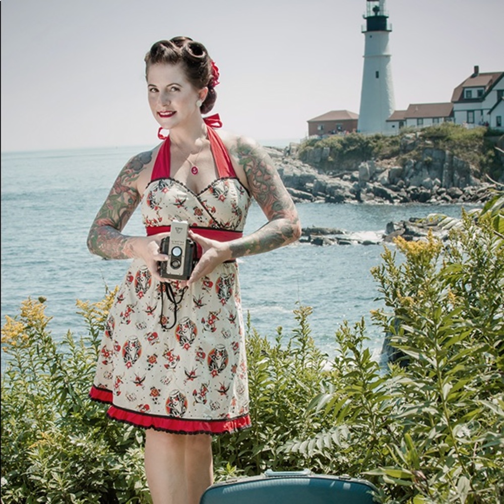 Sourpuss Nautical print above the knee halter dress
